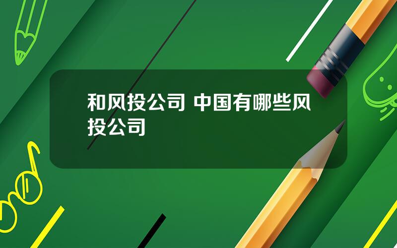 和风投公司 中国有哪些风投公司